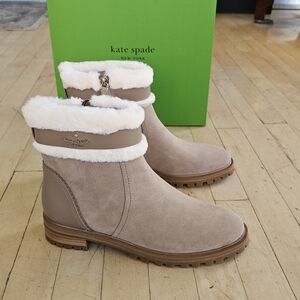Kate Spade Women's Suede Leather Faux Fur Tan Taupe Ankle Boots